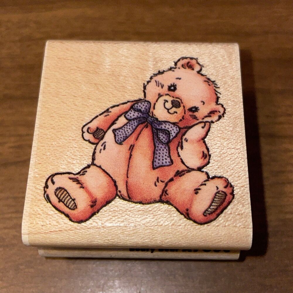 Rubber Stampede Beary Bear A780C Wood Mounted Rubber Stamp Teddy With Bow 1.5”